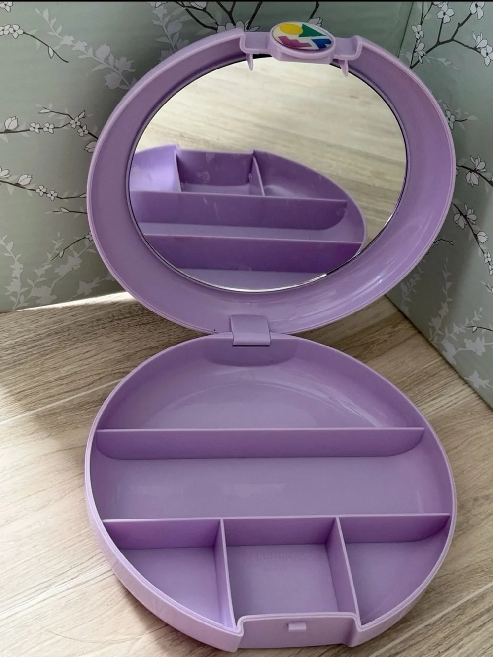 Caboodles Lavender Round Makeup Case with Colorful Logo